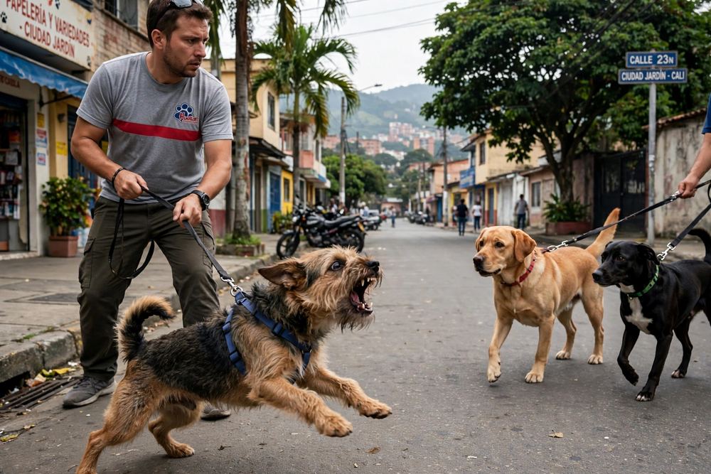 Manejo seguro de un perro con agresividad y mordida con herida durante el protocolo en Cali