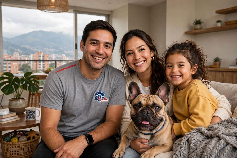 Familia bogotana con su golden retriever tras el programa de adiestramiento canino en Cedritos