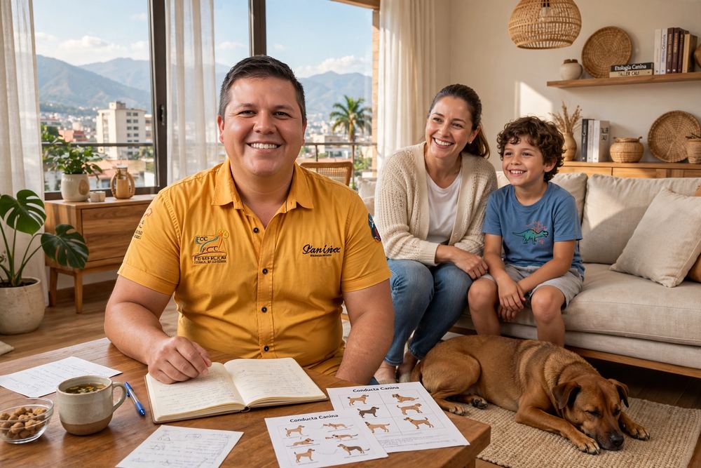 Consulta de etología a domicilio en Cali con una familia y su perro criollo