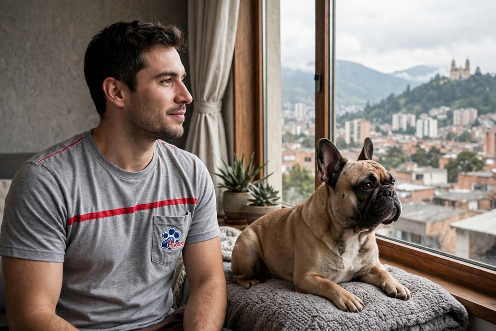 Perro tranquilo junto a la ventana tras el trabajo de desensibilización al ruido