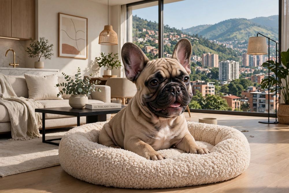 Bulldog francés solo en casa durante un episodio de ansiedad por separación