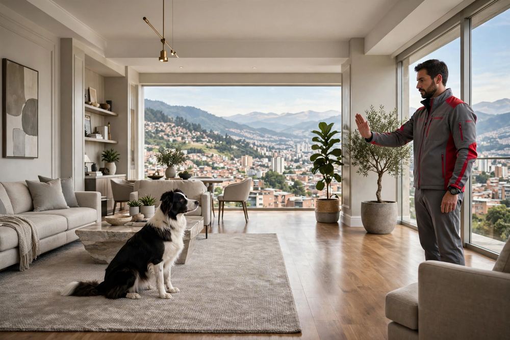 Border collie en obediencia avanzada a distancia, base del programa de perro de servicio y terapia