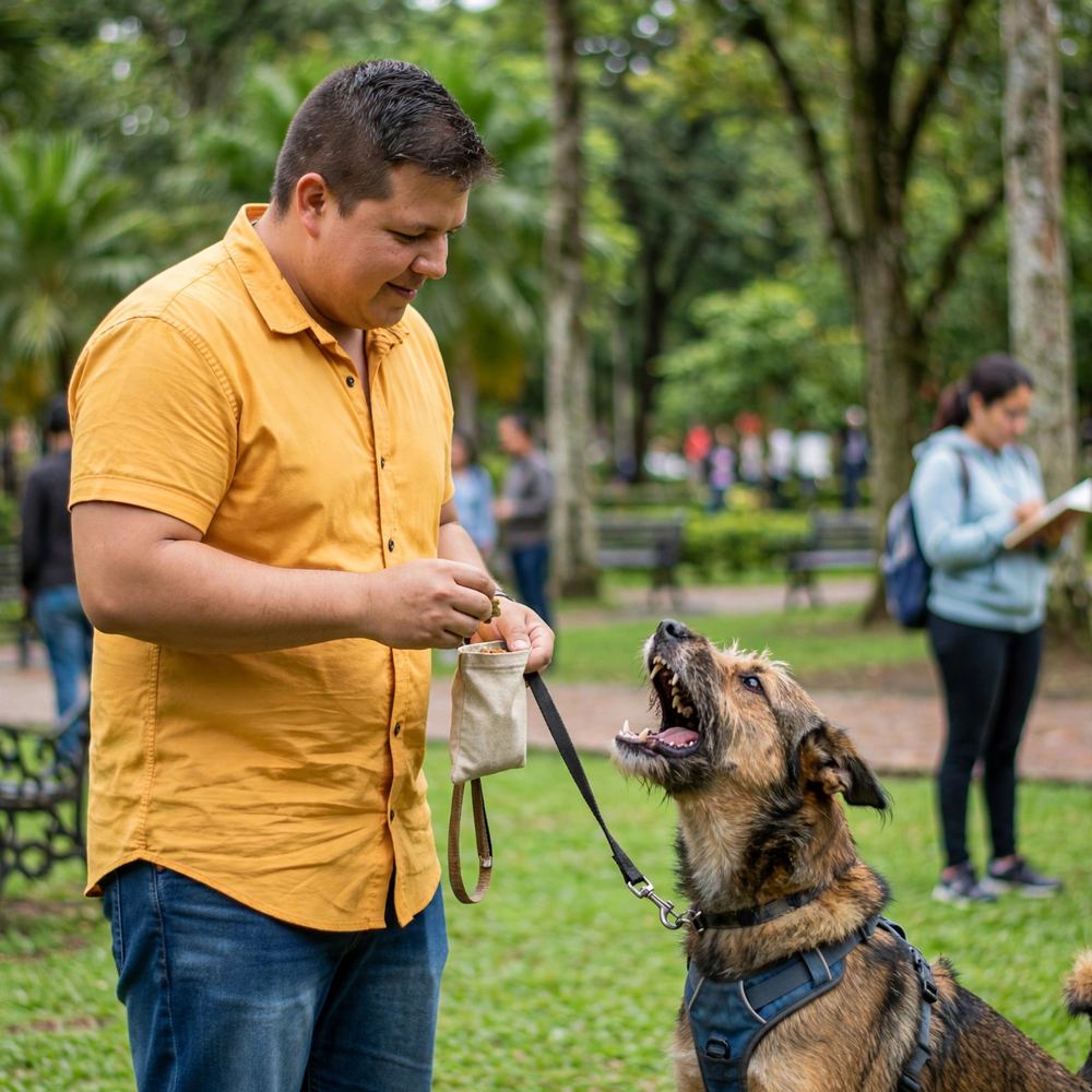 Stiven López trabajando la reactividad con mordida de un perro en el Parque del Perro de Cali